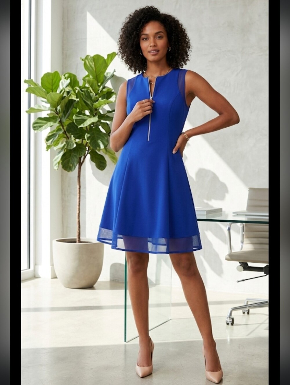 NEW!! DKNY Women's Royal Blue A-Line Cocktail Dress SUPER STRETCHY/SOFT  SZ  6.